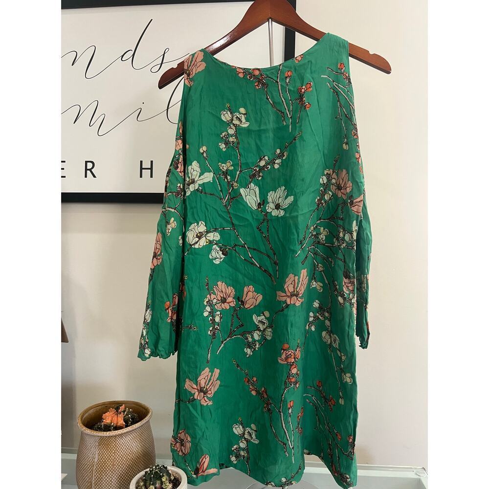 Zara Women Silk Green Floral Dress